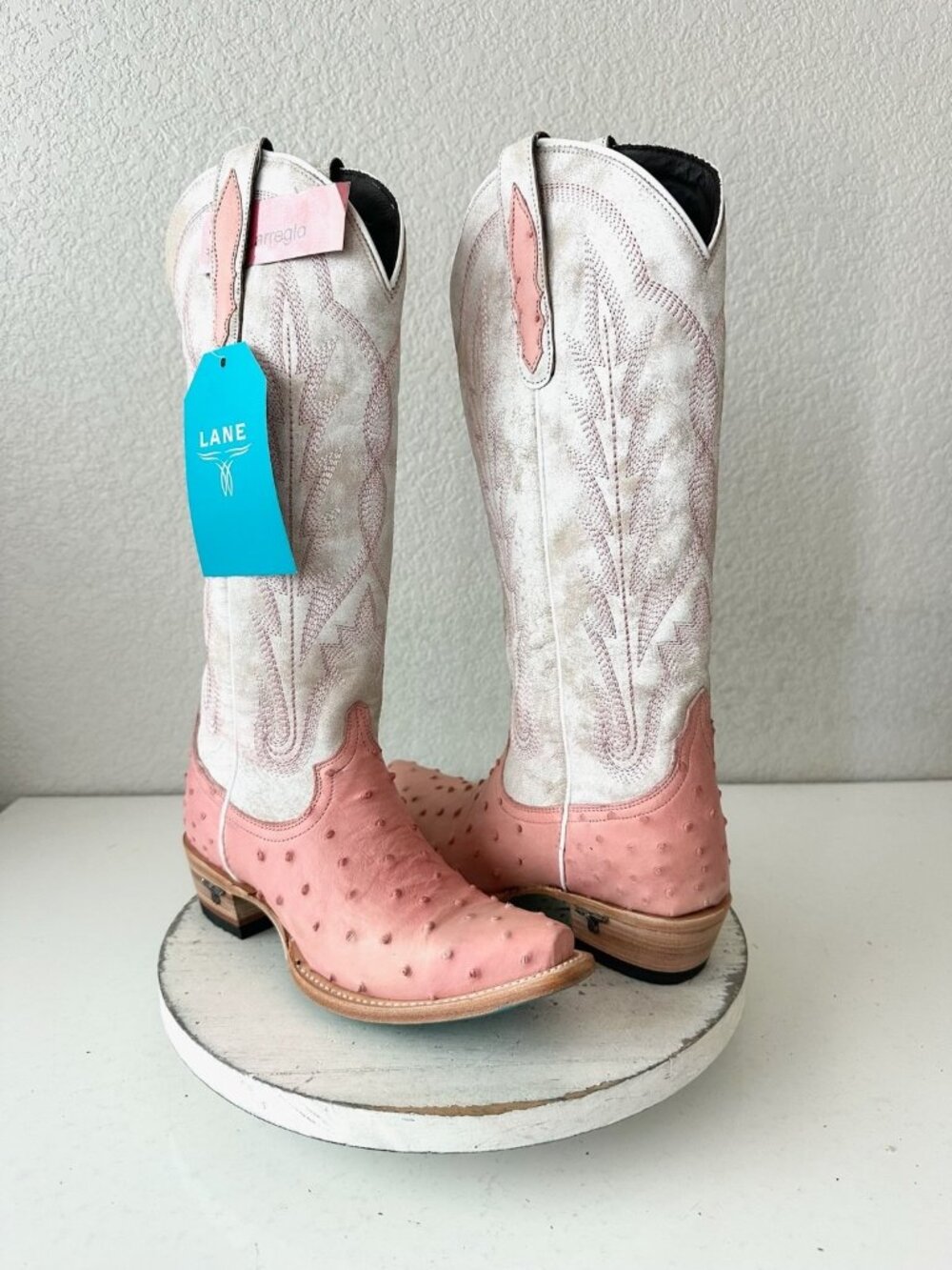 Lane SKYLIGHT Cowboy Boots Pink Ostrich Western Cowgirl Tall Snip Toe Womens 6
